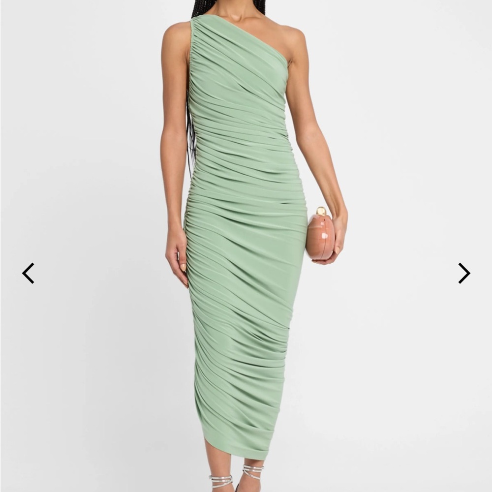 Norma Kamali Green Ruched Midi Dress